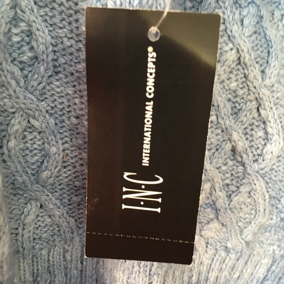 INC Chunky Cable Knit Blue Crew Neck Sweater - Picture 6 of 8